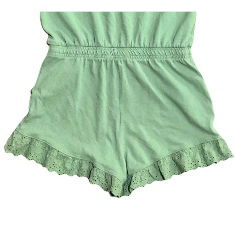 Polo Ralph Lauren Eyelet Mesh Romper Green‎ Pony Embroidered Pockets Girls XL 16